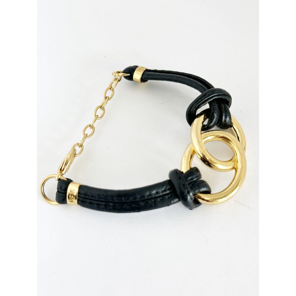 RFM Black leather and gold tone bracelet Minimalist